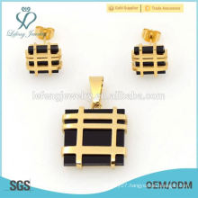 British style ladies handbags design jewelry sets, simple gold and black sets jewelry top selling